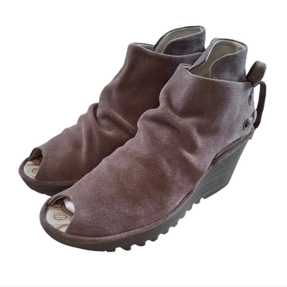 Fly London Yema Suede Open Toe Wedge Sandal Shoe Size 40 Or 9